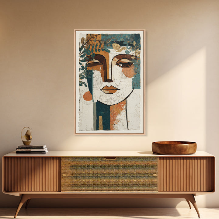 Minimal Black Line Figure Framed Canvas Print, Boho Art, Garden Art, Living Room Decor, Watercolor Art, Bohemian, BOH-2x3-20