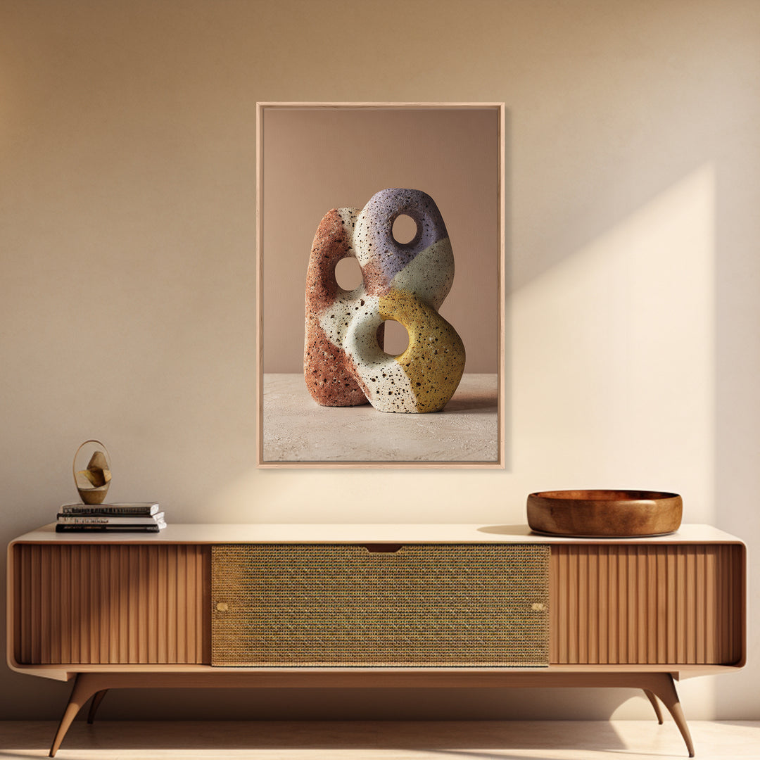 Abstract Clay Shapes Framed Canvas Print, Boho Art, Contemporary Art, Living Room Decor, Abstract Art, Bohemian, Art Deco, BOH-2x3-24