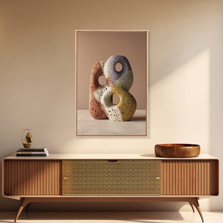 Abstract Clay Shapes Framed Canvas Print, Boho Art, Contemporary Art, Living Room Decor, Abstract Art, Bohemian, Art Deco, BOH-2x3-24