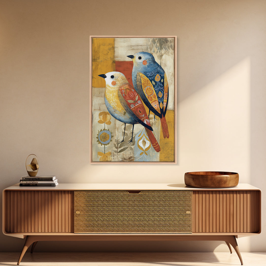 Boho Bird Pair Framed Canvas Print, Boho Art, Gallery Decor, Living Room Decor, Fine Art, Bohemian, Home Decor, Wall Decor, BOH-2x3-28