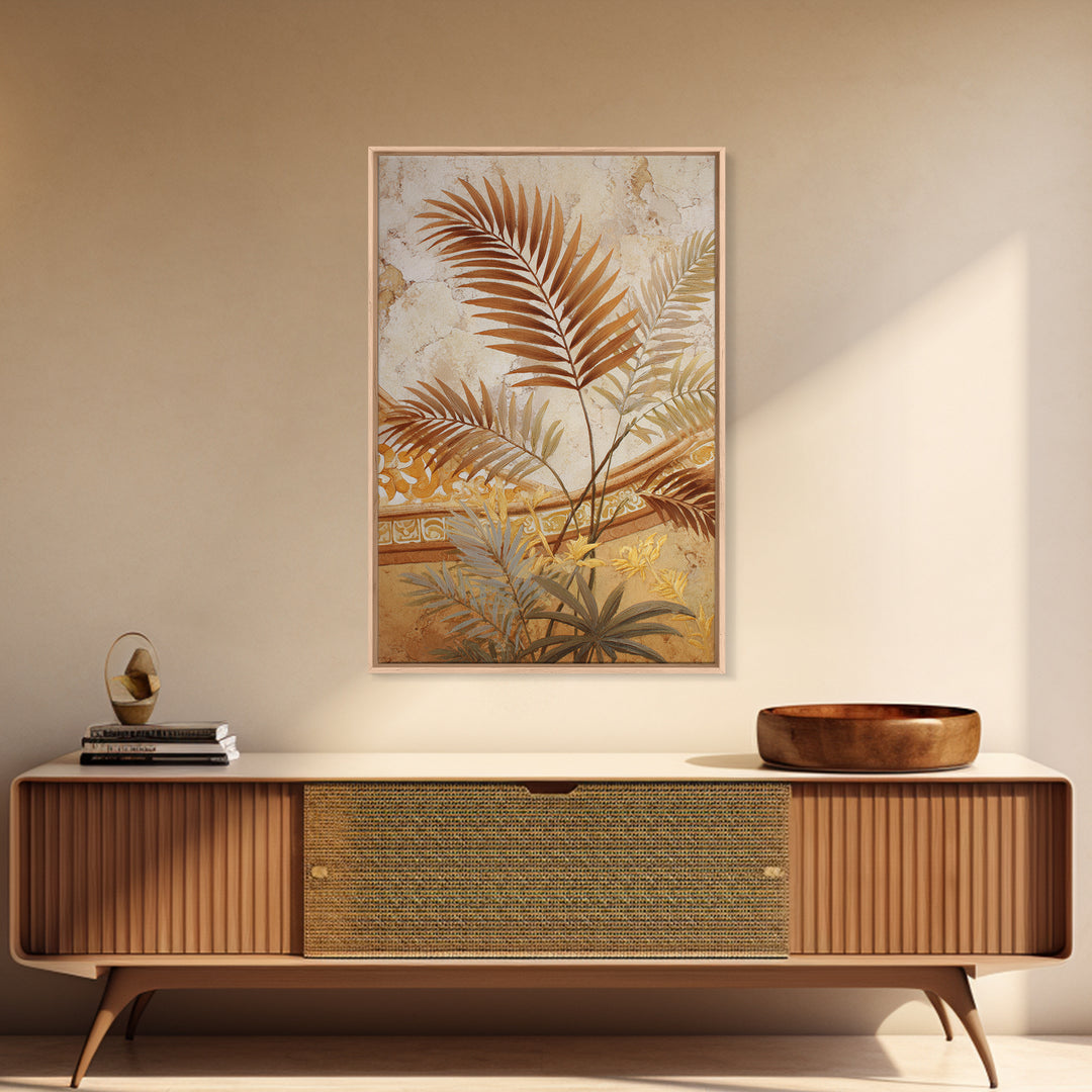 Terracotta Palm Leaves Framed Canvas Print, Boho Art, Digital Print, Living Room Decor, Fine Art, Bohemian, Gallery Decor, BOH-2x3-37