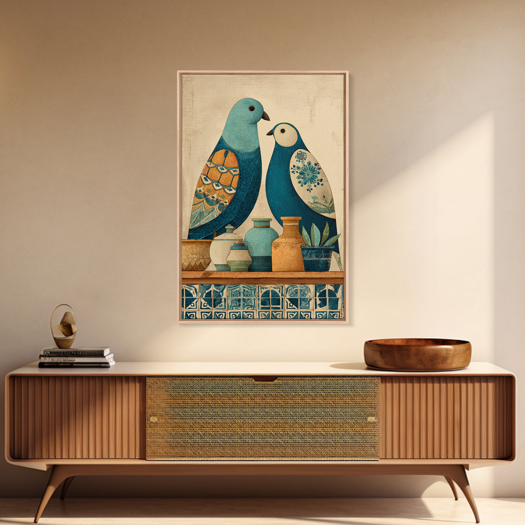 Boho Bird Pair Framed Canvas Print, Boho Art, Printable, Living Room Decor, Bohemian, Abstract Wall Art, Boho Wall Art, BOH-2x3-4