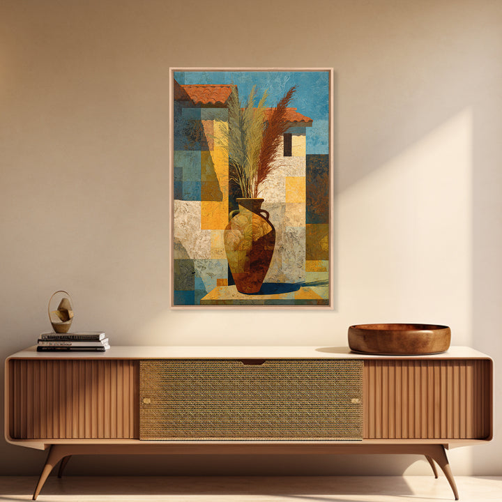 Bohemian Vase with Dried Pampas Grass Framed Canvas Print, Boho Art, Printable Art, Living Room Decor, Abstract Art, Bohemian, BOH-2x3-41