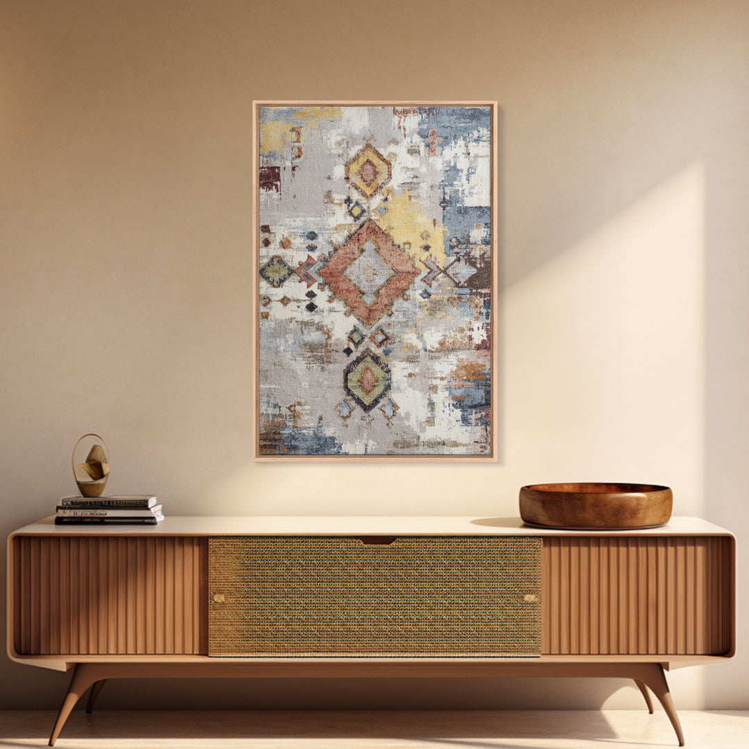 Tribal Neutral Pattern Framed Canvas Print, Boho Art, Printable, Living Room Decor, Fine Art, Bohemian, Abstract Wall Art, BOH-2x3-46