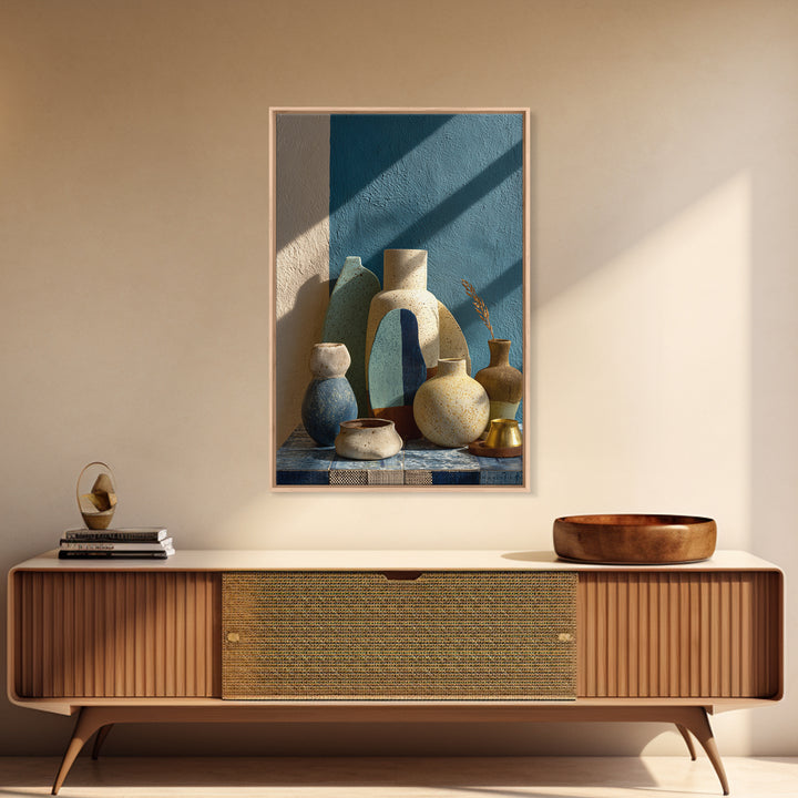 Abstract Clay Shapes Framed Canvas Print, Boho Art, Digital Wall Art, Living Room Decor, Abstract Art, Bohemian, Garden Art, BOH-2x3-48