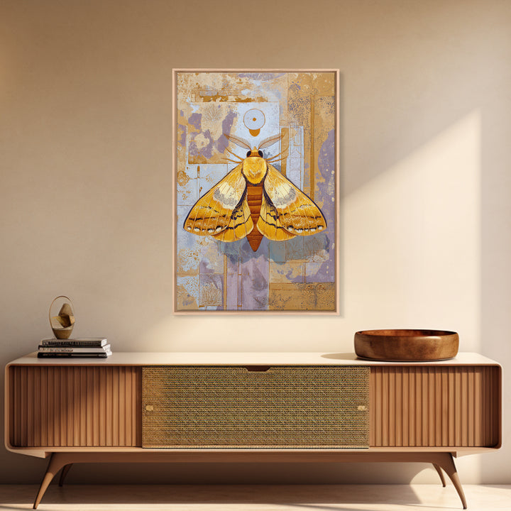 Golden Moth with Moon and Stars Canvas Print, Boho Art, Abstract Wall Art, Living Room Decor, Bohemian, Fine Art Print, BOH-2x3-49