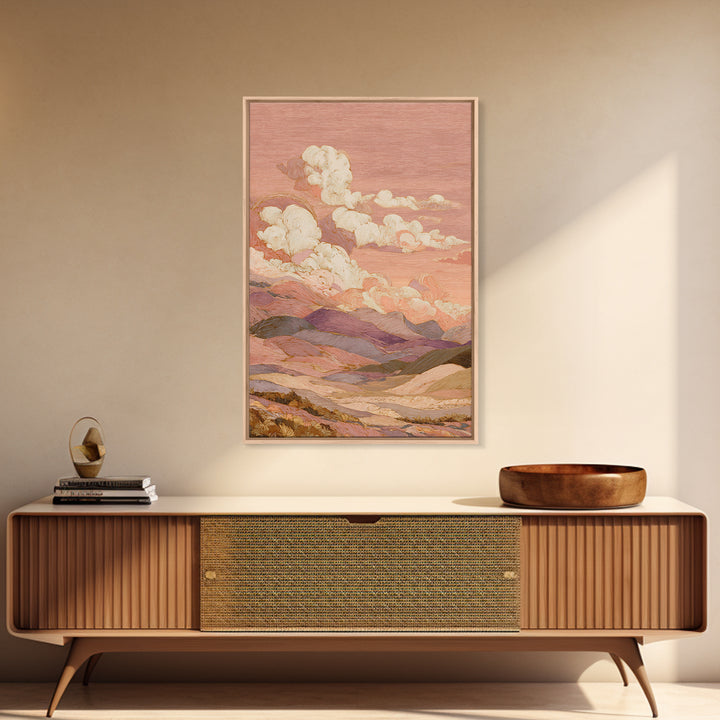 Sunrise over Rolling Dunes in Muted Peach Canvas Print, Boho Art, Abstract Art, Living Room Decor, Watercolor Art, Bohemian, BOH-2x3-5