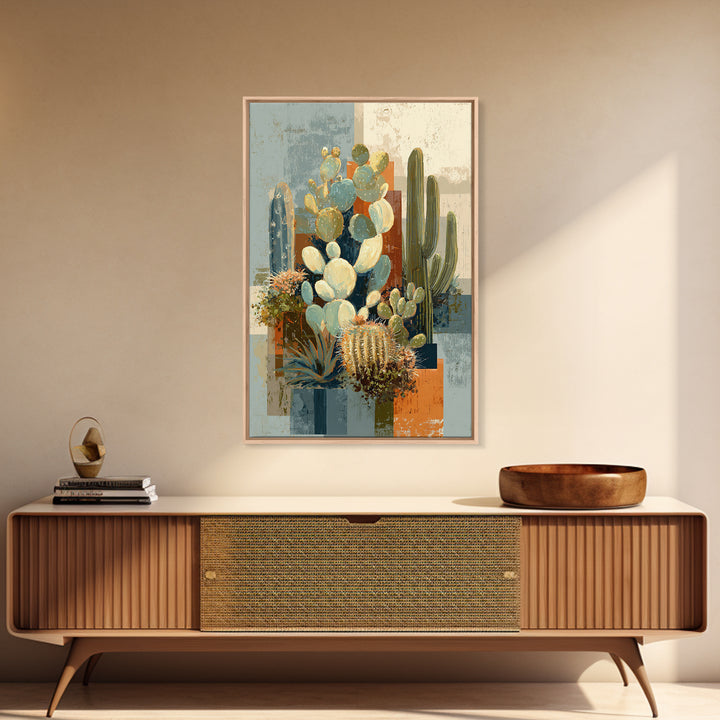Warm Neutral Cactus Garden Illustration Canvas Print, Boho Art, Printable Wall Art, Living Room Decor, Oil Painting, Bohemian, BOH-2x3-50