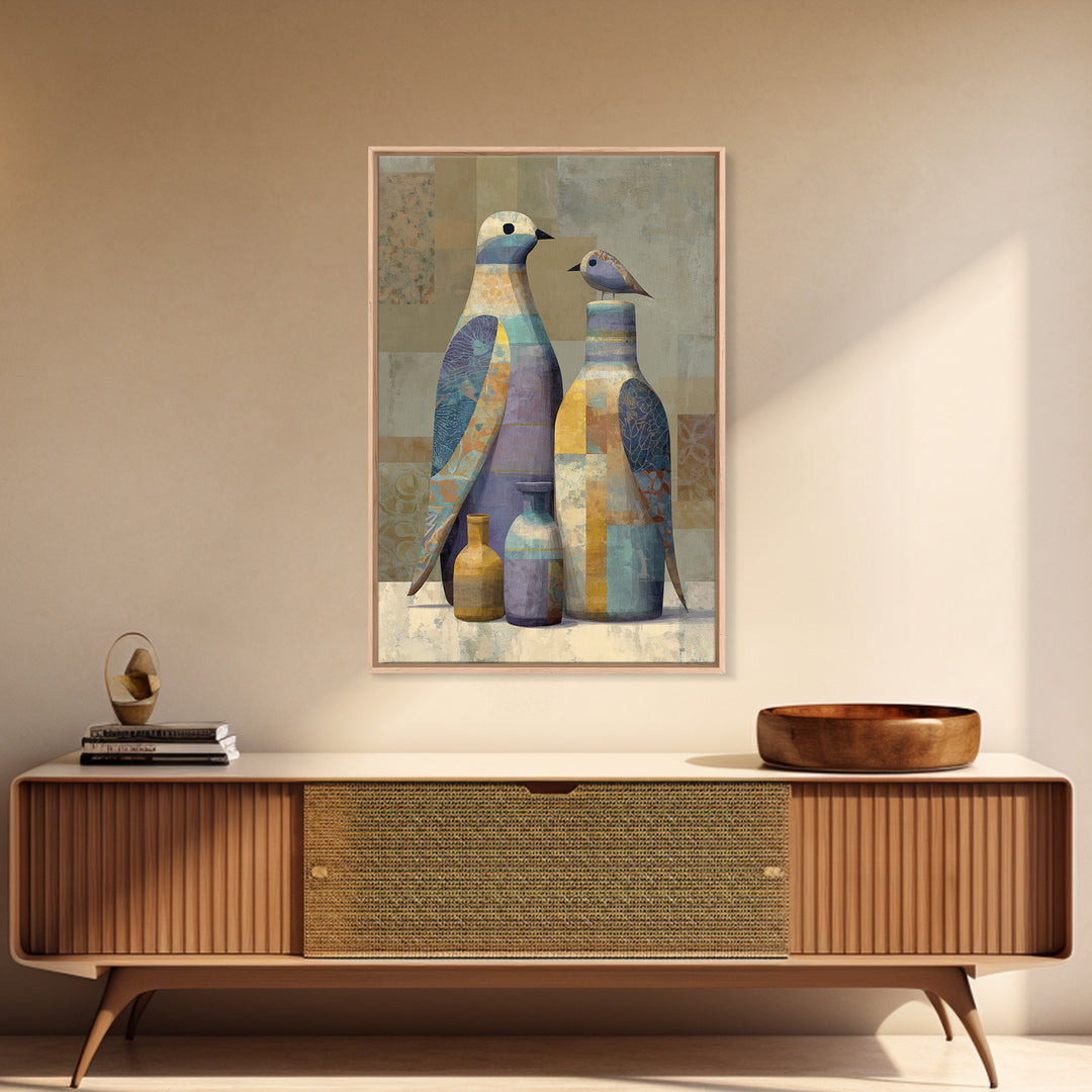 Boho Bird Pair Framed Canvas Print, Boho Art, Boho, Living Room Decor, Fine Art, Bohemian, Wall Art Print, Modern Wall Art, BOH-2x3-52