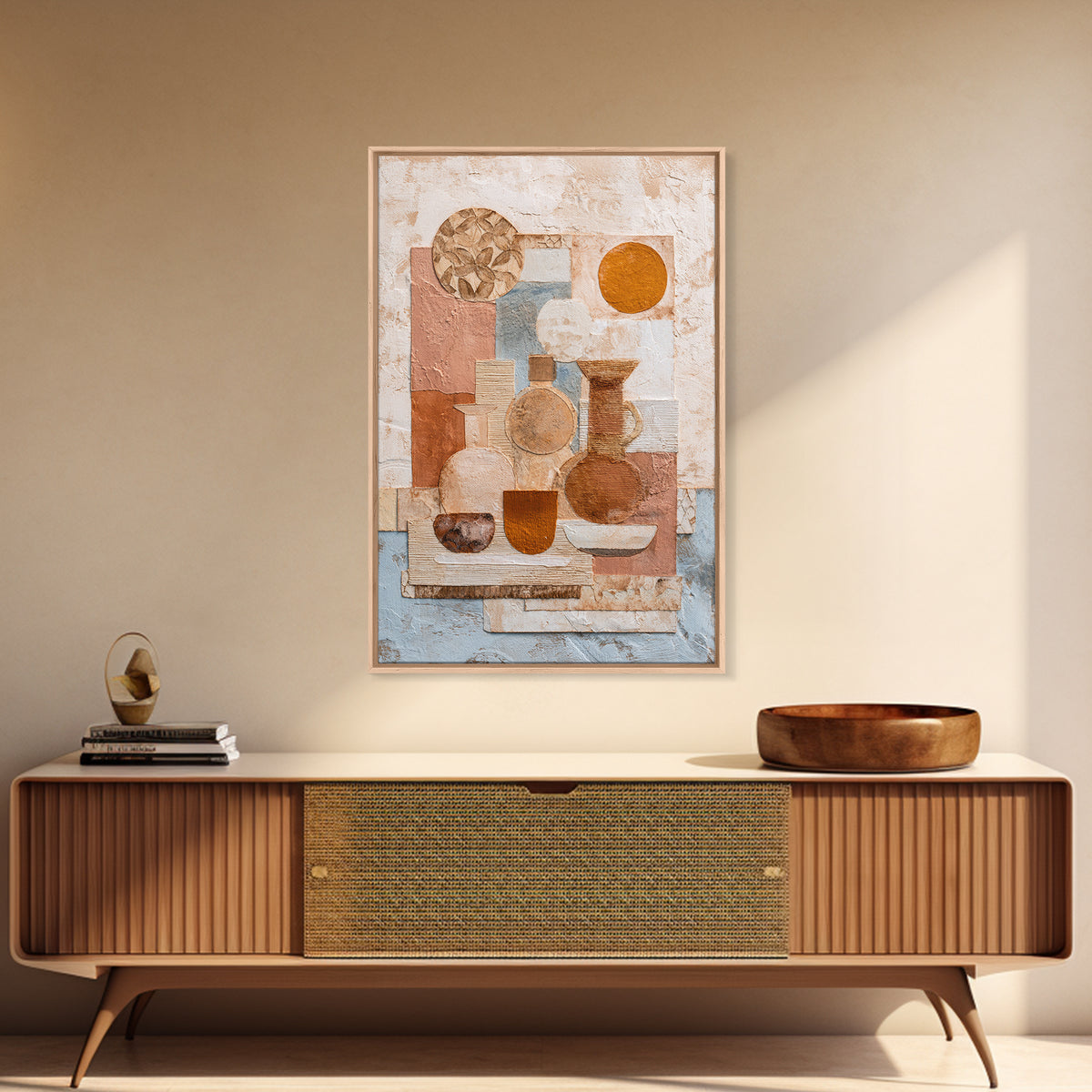 Organic Shape Collage Framed Canvas Print, Boho Art, Digital Art, Living Room Decor, Fine Art, Bohemian, Printable Art, BOH-2x3-56