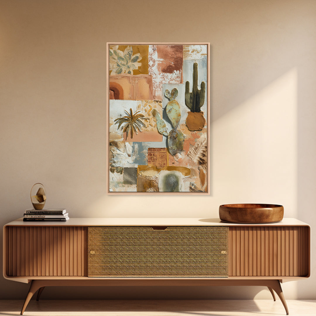 Desert Sun with Cactus and Warm Clay Canvas Print, Boho Art, Set of 3 Prints, Living Room Decor, Fine Art, Bohemian, BOH-2x3-57
