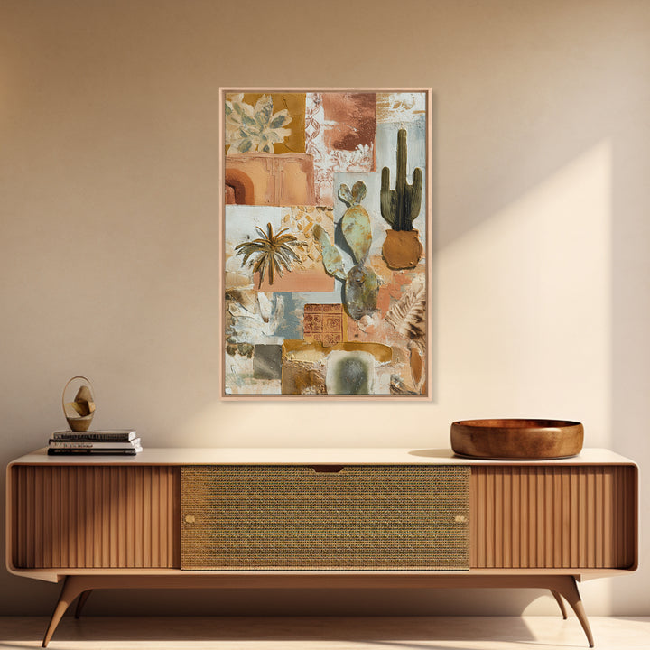 Desert Sun with Cactus and Warm Clay Canvas Print, Boho Art, Set of 3 Prints, Living Room Decor, Fine Art, Bohemian, BOH-2x3-57