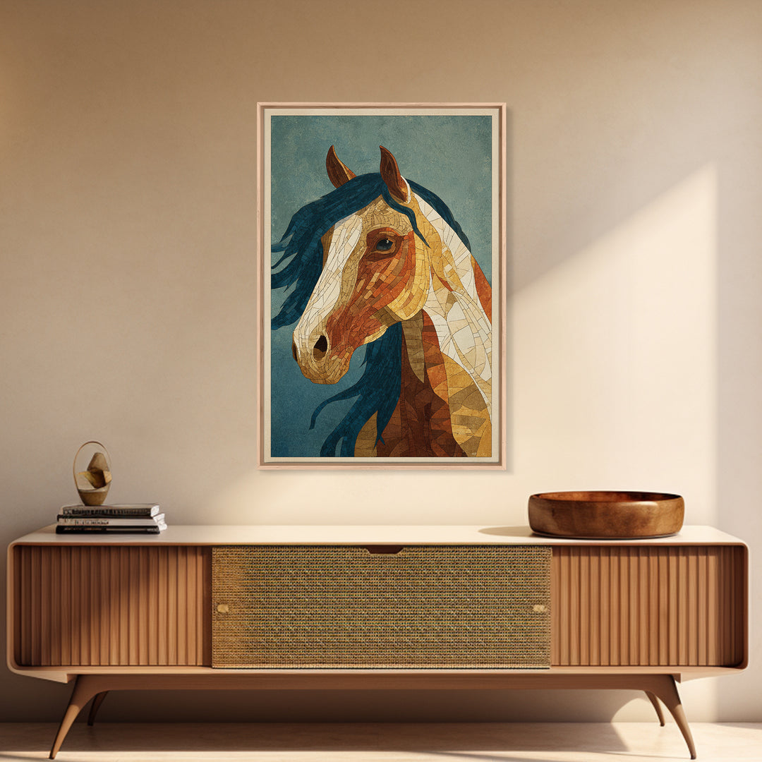 Wild Horse in Dusty Golden Light Framed Canvas Print, Boho Art, Wallart, Living Room Decor, Bohemian, Living Room Wall Art, BOH-2x3-64
