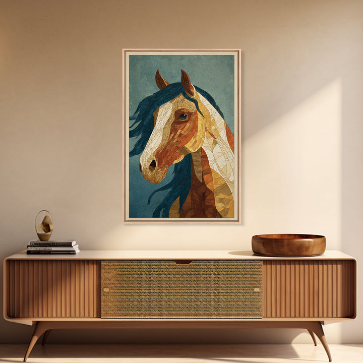 Wild Horse in Dusty Golden Light Framed Canvas Print, Boho Art, Wallart, Living Room Decor, Bohemian, Living Room Wall Art, BOH-2x3-64