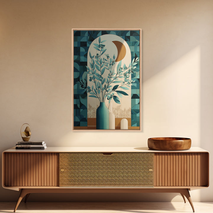 Sage Green Eucalyptus and Crescent Moon Canvas Print, Boho Art, Art, Living Room Decor, Bohemian, Wallart, Art Nouveau, BOH-2x3-7