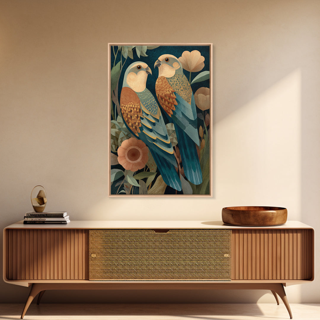 Boho Bird Pair Framed Canvas Print, Boho Art, Statement Artwork, Living Room Decor, Fine Art, Bohemian, Art Prints, Digital Art, BOH-2x3-76