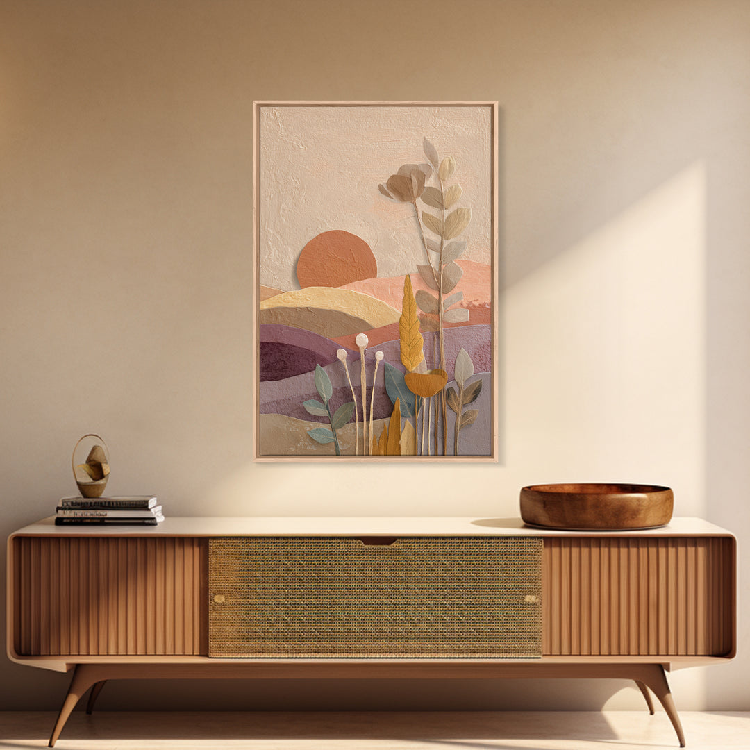 Sunrise over Rolling Dunes in Muted Peach Canvas Print, Boho Art, Wall Print, Living Room Decor, Bohemian, Minimalist Decor, BOH-2x3-77