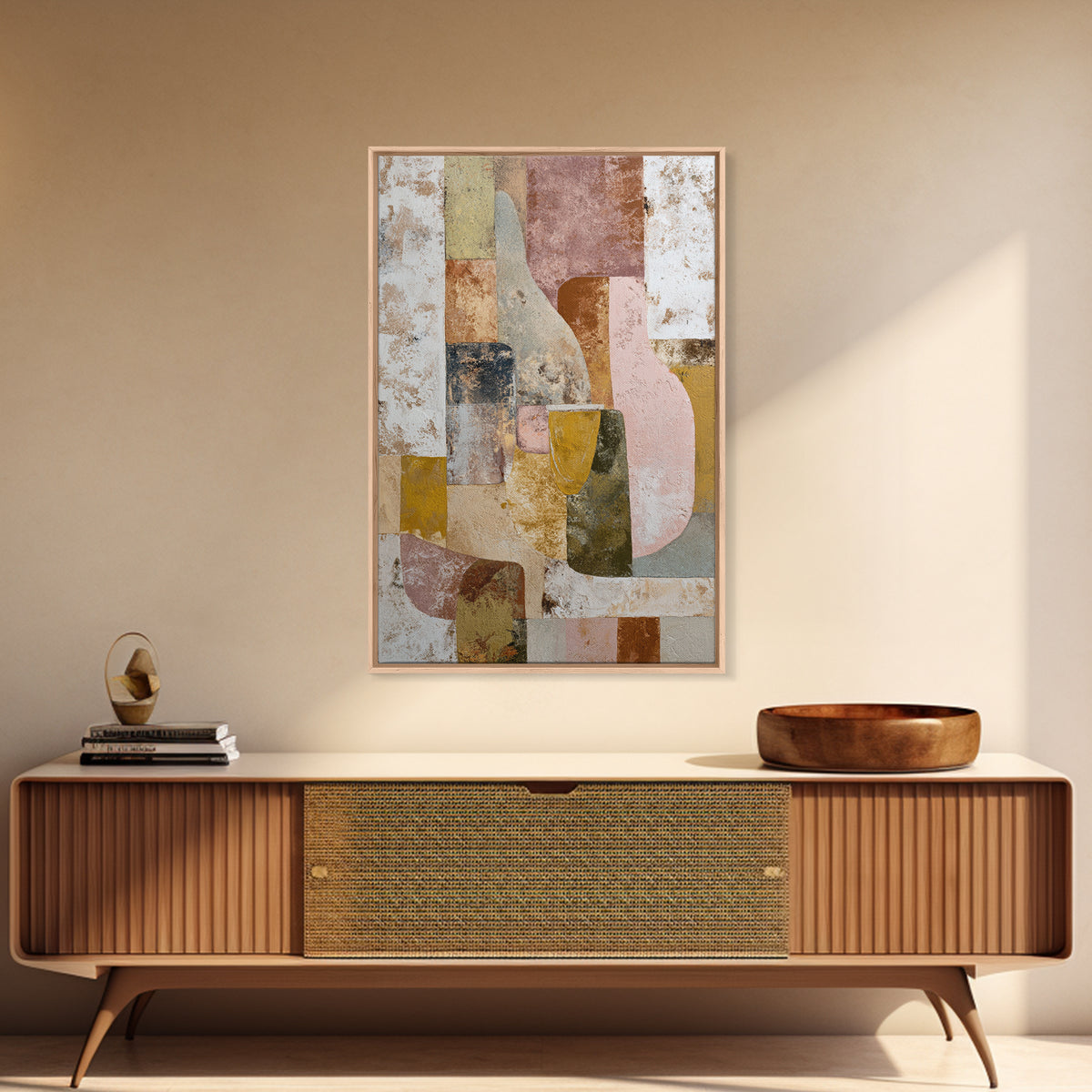 Organic Shape Collage Framed Canvas Print, Boho Art, Digital Print, Living Room Decor, Abstract Art, Bohemian, Gallery Decor, BOH-2x3-80
