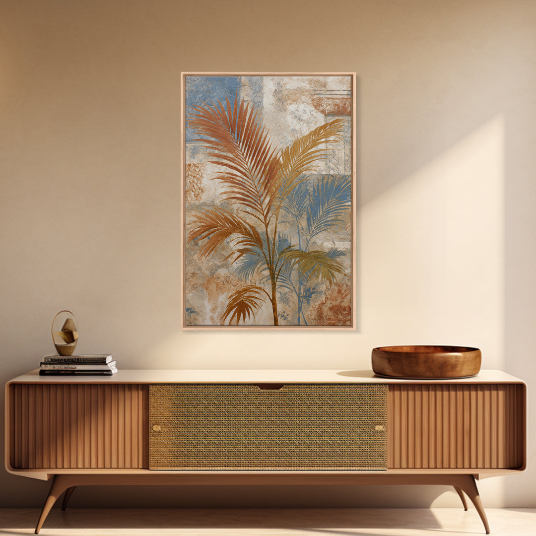 Terracotta Palm Leaves Framed Canvas Print, Boho Art, Wall Art Set, Living Room Decor, Fine Art, Bohemian, Home Decor, BOH-2x3-85