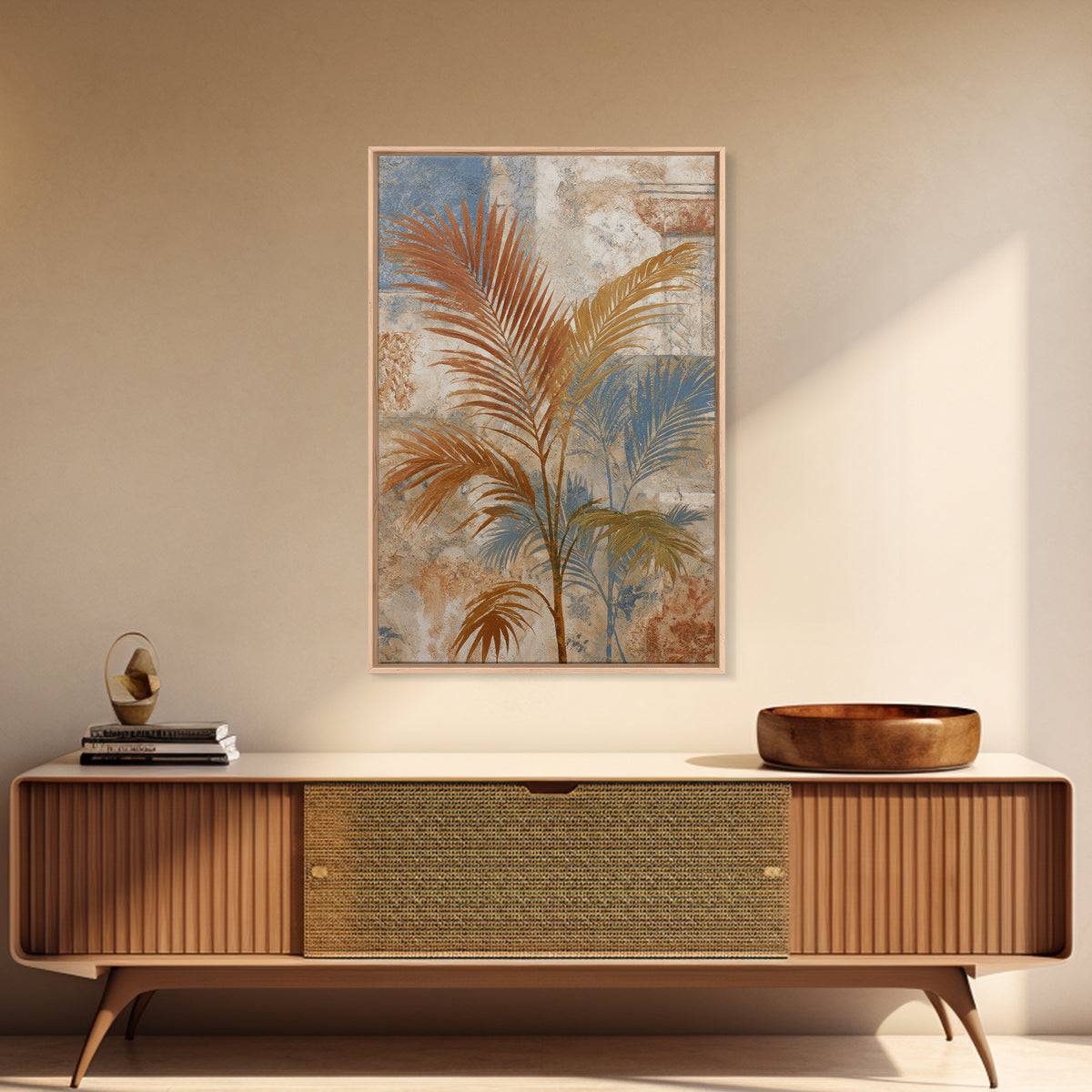 Terracotta Palm Leaves Framed Canvas Print, Boho Art, Wall Art Set, Living Room Decor, Fine Art, Bohemian, Home Decor, BOH-2x3-85