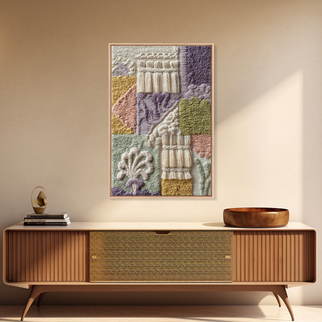 Macrame Geometric Fringe Pattern Framed Canvas Print, Boho Art, Textured Painting, Living Room Decor, Fine Art, Bohemian, BOH-2x3-87
