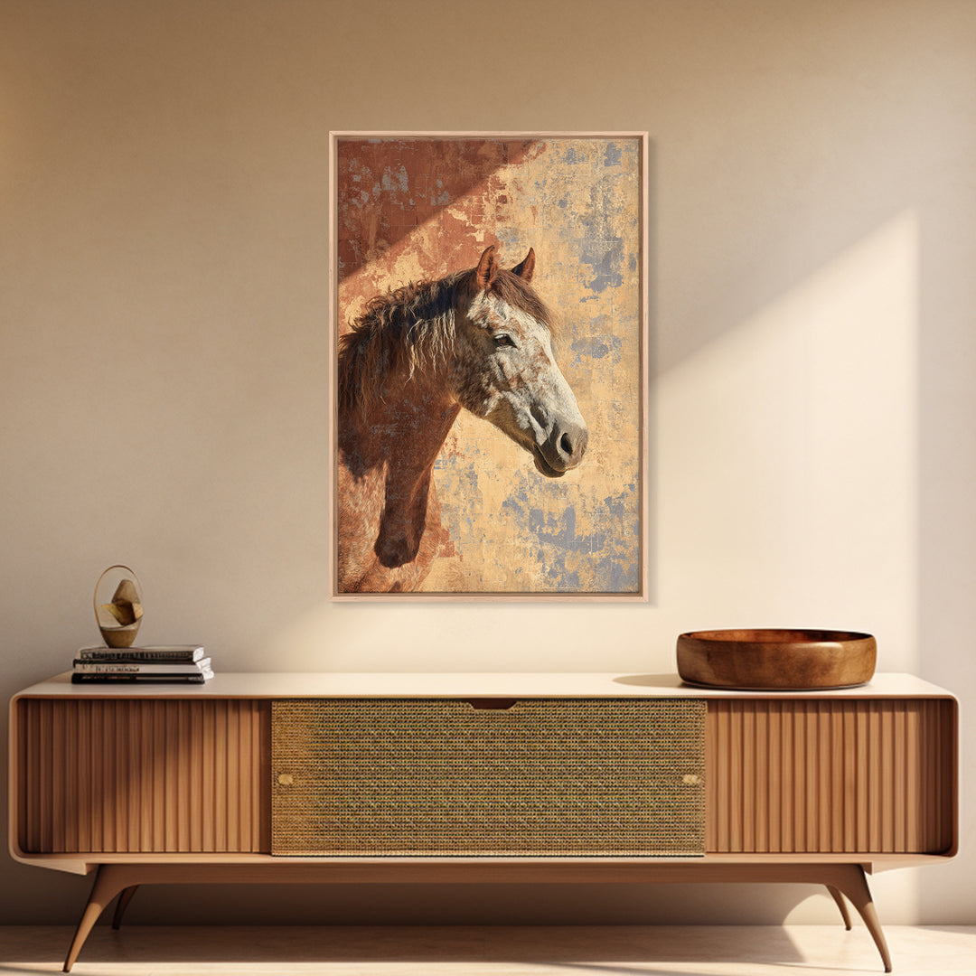Wild Horse in Dusty Golden Light Framed Canvas Print, Boho Art, Boho Decor, Living Room Decor, Fine Art, Bohemian, BOH-2x3-88