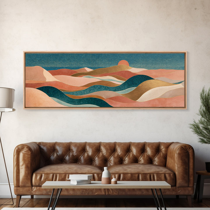 Sunrise over Rolling Dunes in Muted Peach Canvas Print, Boho Art, Wall Art Print, Living Room Decor, Fine Art, Bohemian, BOH-3x1-13