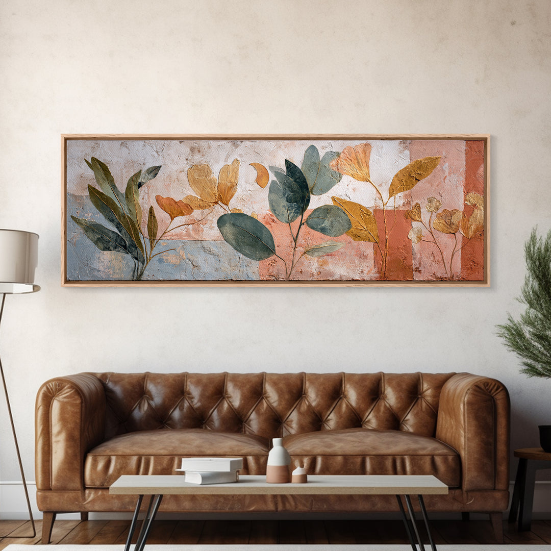 Sage Green Eucalyptus and Crescent Moon Framed Canvas Print, Boho Art, Fine Art Print, Living Room Decor, Fine Art, Bohemian, BOH-3x1-15