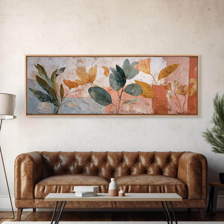 Sage Green Eucalyptus and Crescent Moon Framed Canvas Print, Boho Art, Fine Art Print, Living Room Decor, Fine Art, Bohemian, BOH-3x1-15