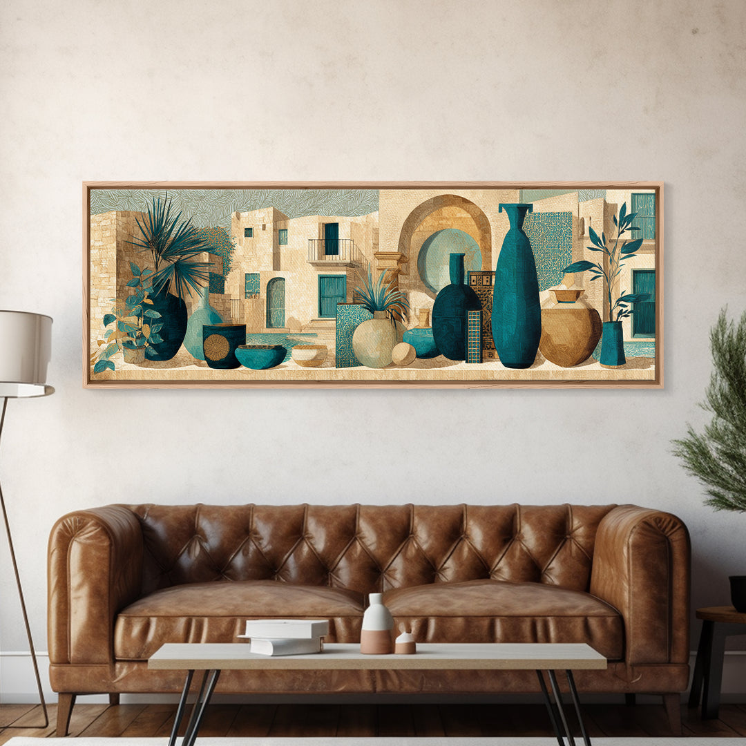 Organic Shape Collage Canvas Print, Boho Art, Abstract Wall Art, Living Room Decor, Abstract Art, Bohemian, Fine Art Print, BOH-3x1-16
