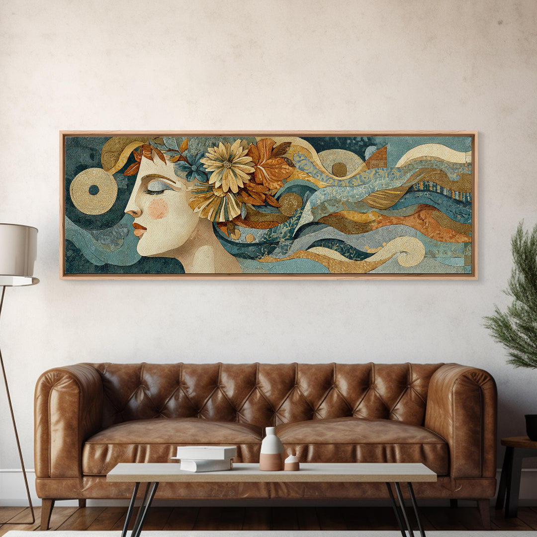 Abstract Female Face Canvas Print, Boho Art, Wall Print, Living Room Decor, Oil Painting, Bohemian, Minimalist Decor, BOH-3x1-20