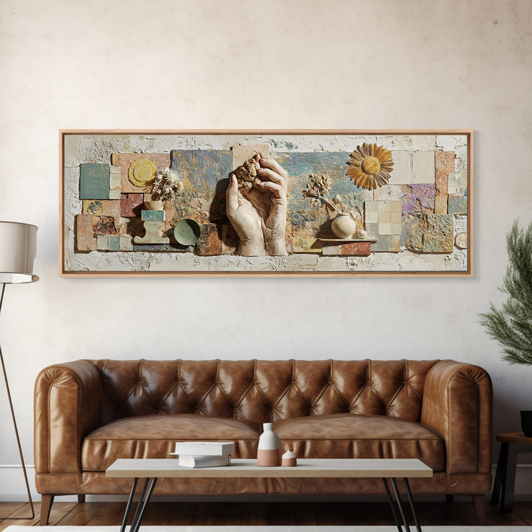 Mystic Hand Holding a Tiny Sun Canvas Print, Boho Art, Art, Living Room Decor, Abstract Art, Bohemian, Wallart, Art Nouveau, BOH-3x1-22