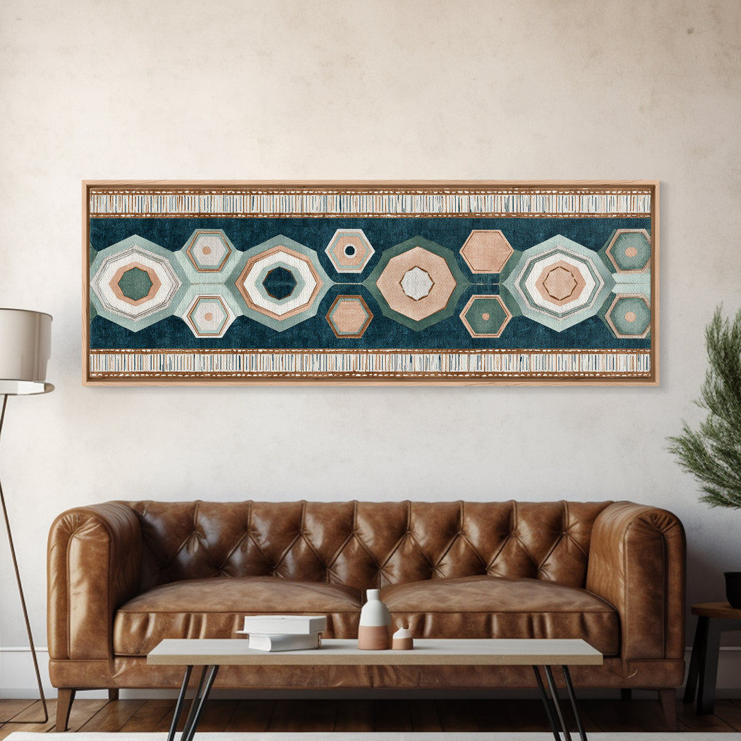 Macrame Geometric Fringe Pattern Framed Canvas Print, Boho Art, Contemporary Art, Living Room Decor, Abstract Art, Bohemian, BOH-3x1-23
