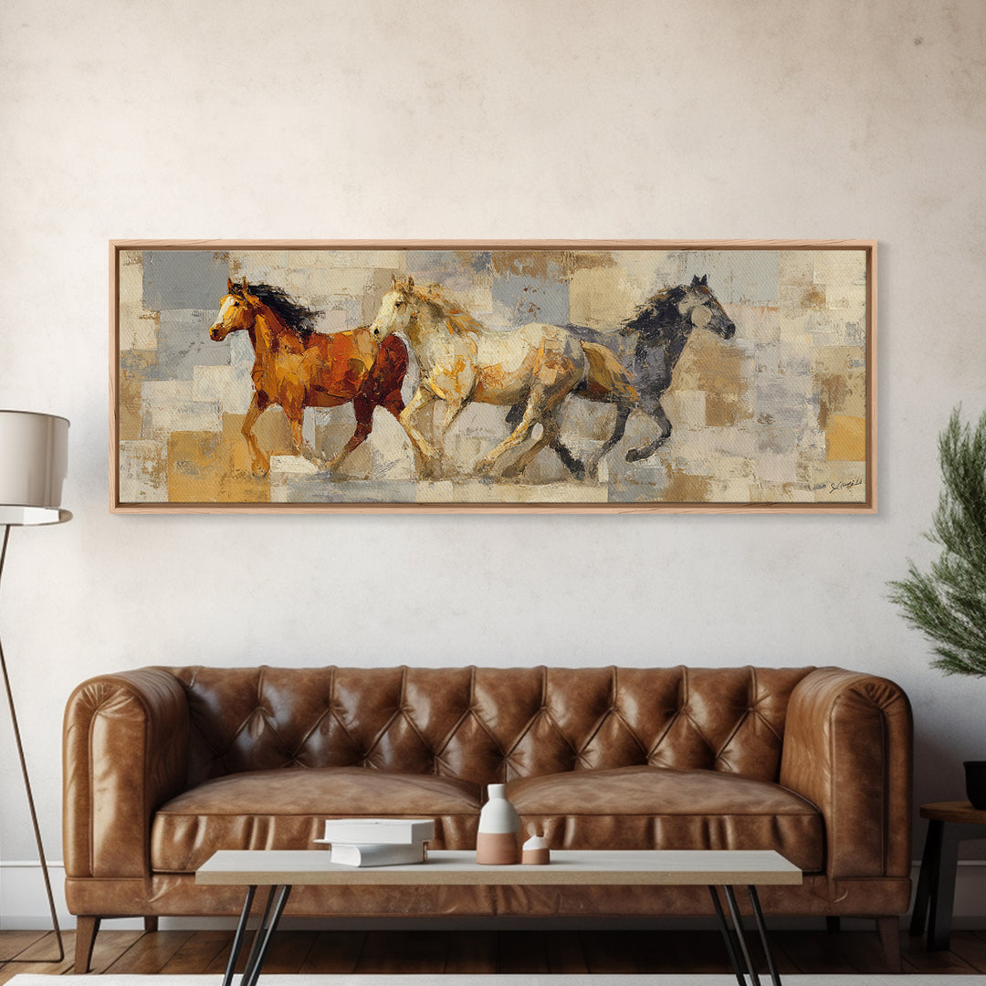 Wild Horse in Dusty Golden Light Canvas Print, Boho Art, Set of 3 Prints, Living Room Decor, Fine Art, Bohemian, BOH-3x1-24