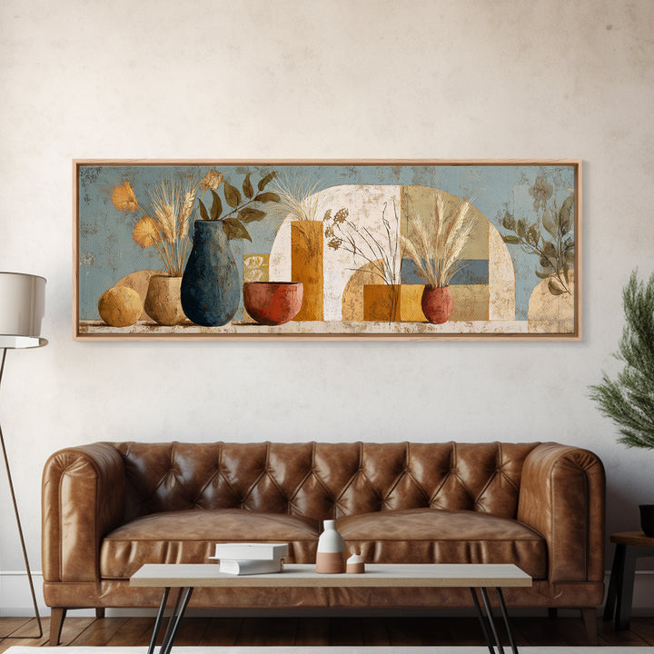 Bohemian Vase with Dried Pampas Grass Canvas Print, Boho Art, Modern Decor, Living Room Decor, Abstract Art, Bohemian, BOH-3x1-25