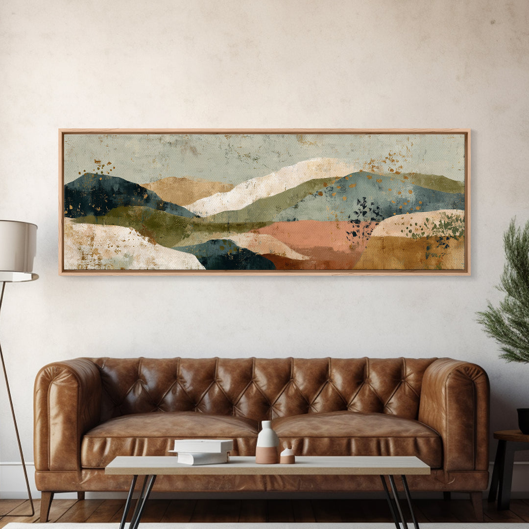 Earth Tone Mountain and River Abstraction Canvas Print, Boho Art, Luxury Decor, Living Room Decor, Fine Art, Bohemian, BOH-3x1-3