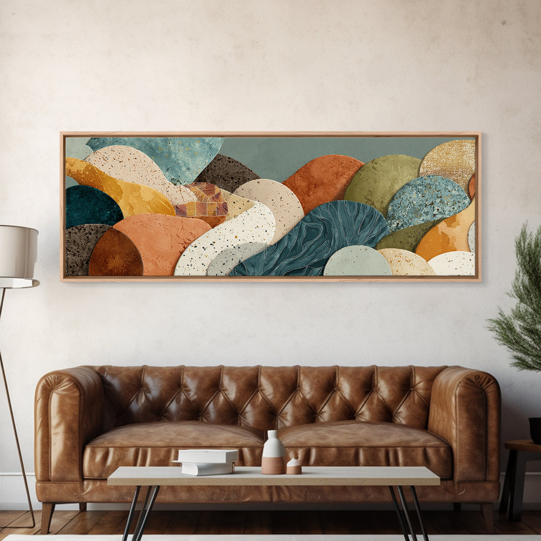 Abstract Clay Shapes Framed Canvas Print, Boho Art, Gallery Decor, Living Room Decor, Abstract Art, Bohemian, Home Decor, BOH-3x1-32