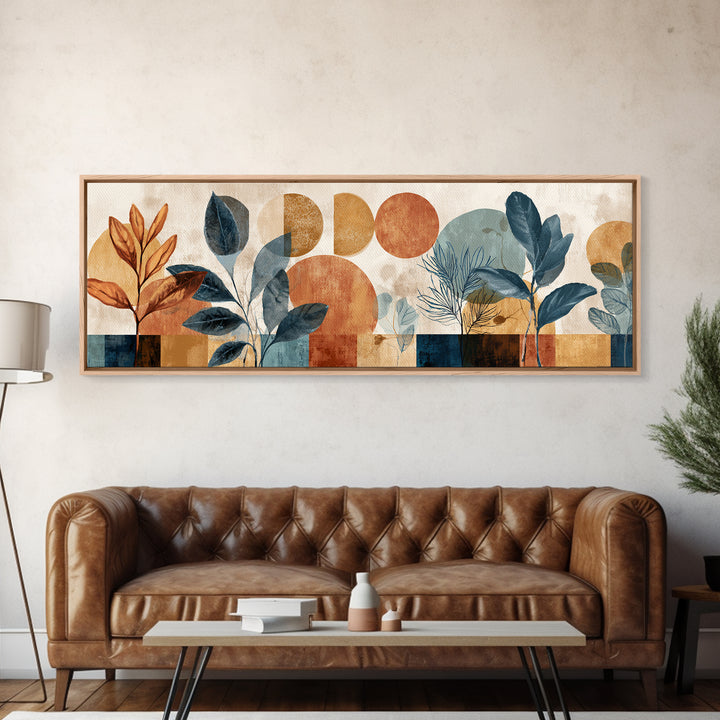Moon Phases Above Botanical Silhouettes Canvas Print, Boho Art, Wall Art Print, Living Room Decor, Watercolor Art, Bohemian, BOH-3x1-42