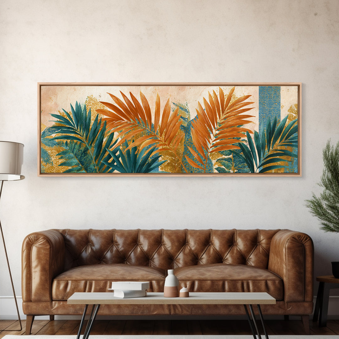 Terracotta Palm Leaves Canvas Print, Boho Art, Neutral Decor, Living Room Decor, Fine Art, Bohemian, Wall Decor, Prints, BOH-3x1-45