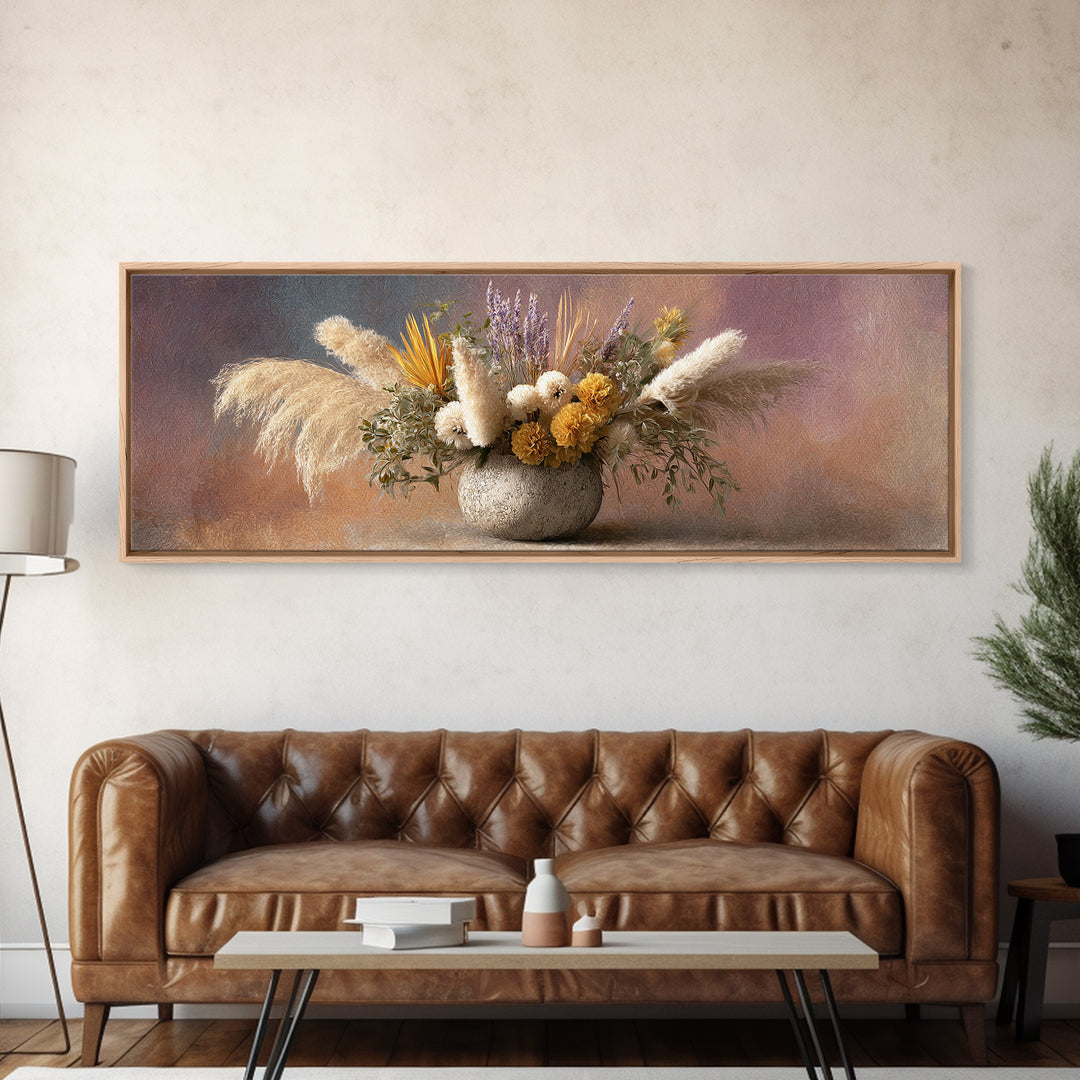 Bohemian Vase with Dried Pampas Grass Canvas Print, Boho Art, Modern Decor, Living Room Decor, Abstract Art, Bohemian, BOH-3x1-49