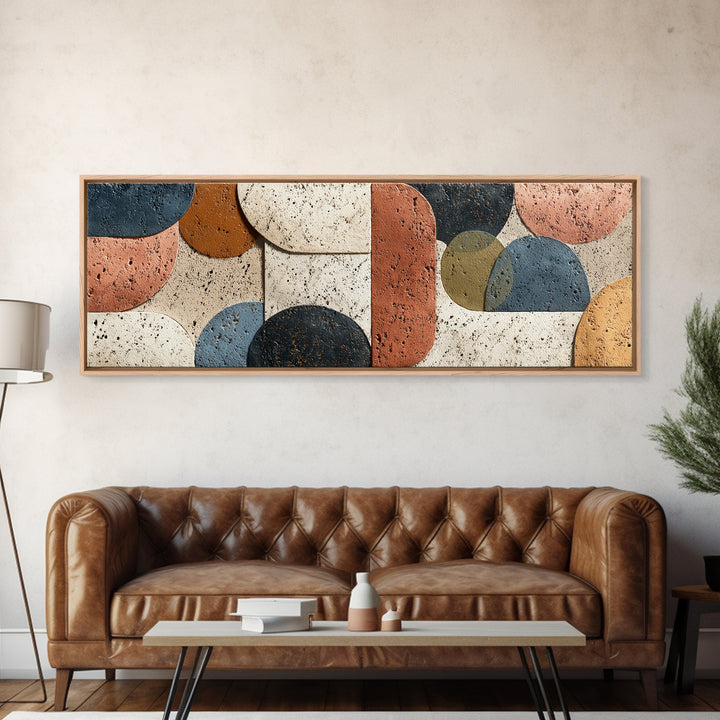 Abstract Clay Shapes Framed Canvas Print, Boho Art, Wall Art, Living Room Decor, Fine Art, Bohemian, Art Deco, Artwork, BOH-3x1-56