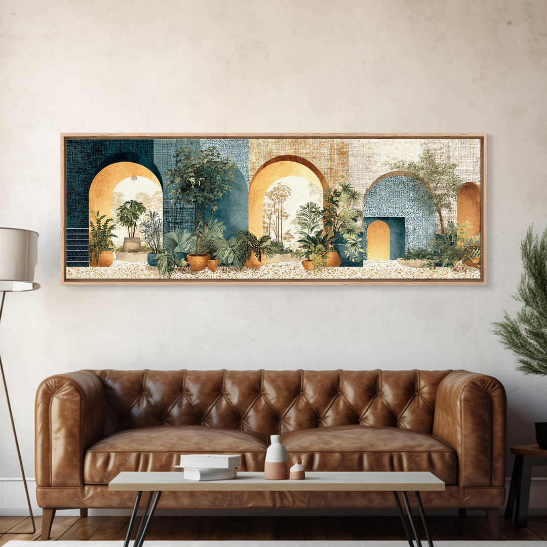 Neutral Rainbow Arches Framed Canvas Print, Boho Art, Art Nouveau, Living Room Decor, Fine Art, Bohemian, Wall Print, BOH-3x1-67