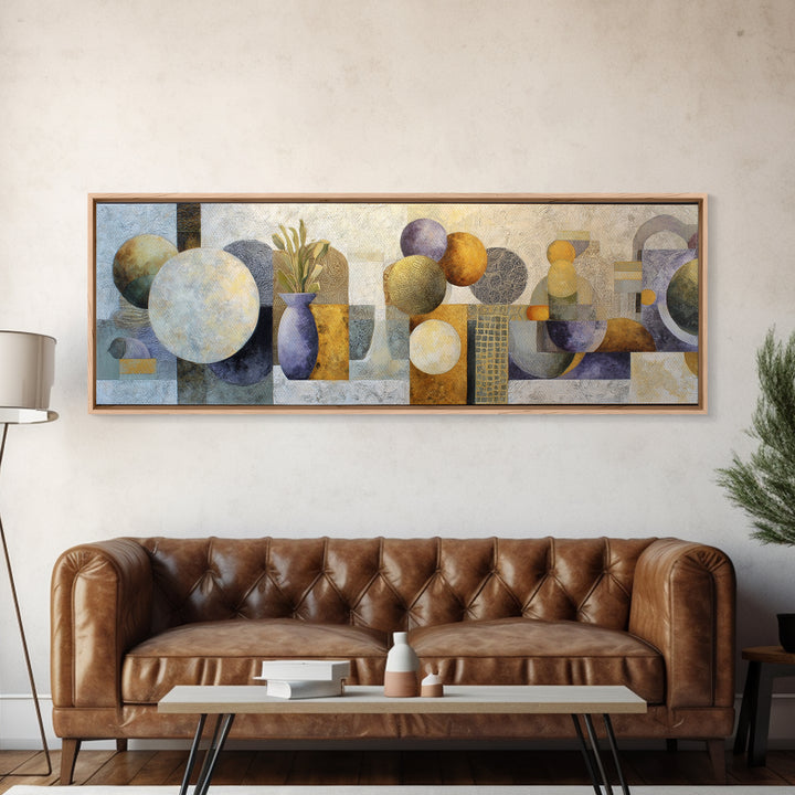 Sun and Moon Celestial Folk Motif Framed Canvas Print, Boho Art, Boho Decor, Living Room Decor, Oil Painting, Bohemian, BOH-3x1-74