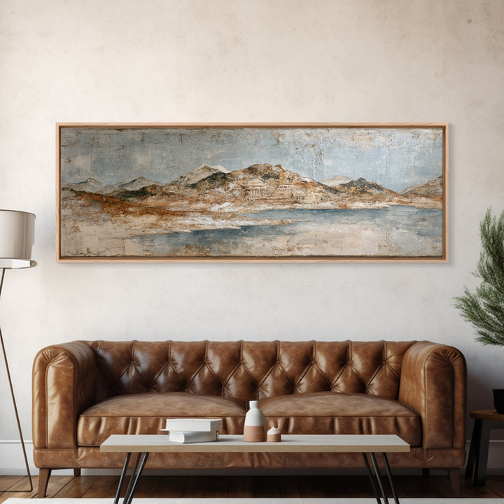 Earth Tone Mountain and River Abstraction Canvas Print, Boho Art, Canvas Art, Living Room Decor, Bohemian, Wall Art Set, BOH-3x1-75