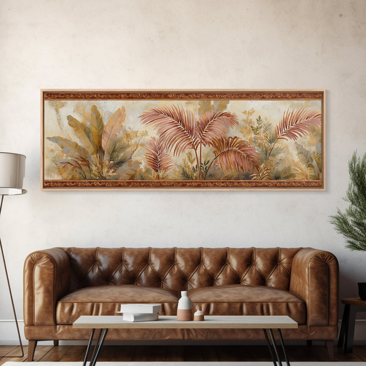 Terracotta Palm Leaves Canvas Print, Boho Art, Home Decor, Living Room Decor, Fine Art, Bohemian, Artwork, Wallart, Art Nouveau, BOH-3x1-93