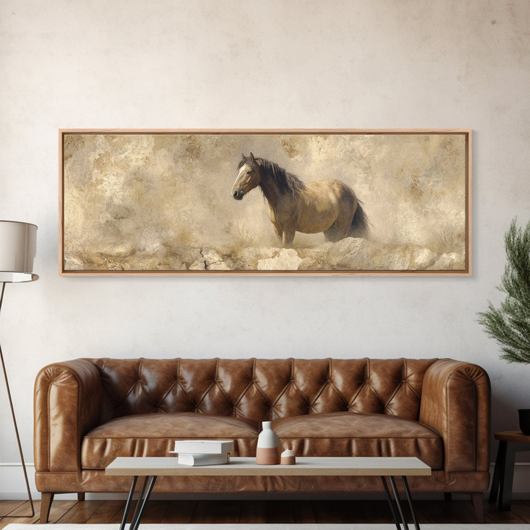 Wild Horse in Dusty Golden Light Canvas Print, Boho Art, Art Prints, Living Room Decor, Fine Art, Bohemian, Canvas Art, BOH-3x1-96
