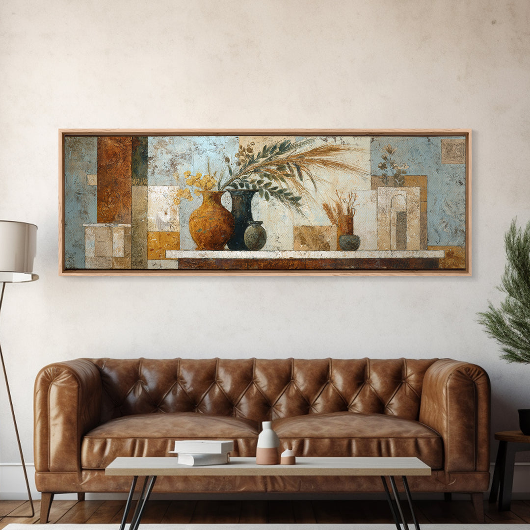 Bohemian Vase with Dried Pampas Grass Canvas Print, Boho Art, Art, Living Room Decor, Watercolor Art, Bohemian, Wallart, BOH-3x1-97
