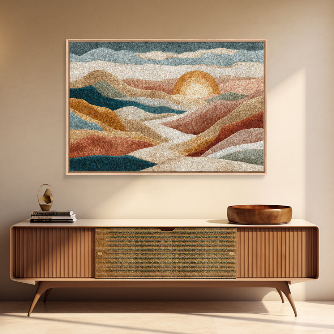 Sunrise over Rolling Dunes in Muted Peach Canvas Print, Boho Art, Wall Print, Living Room Decor, Bohemian, Minimalist Decor, BOH-3x2-1