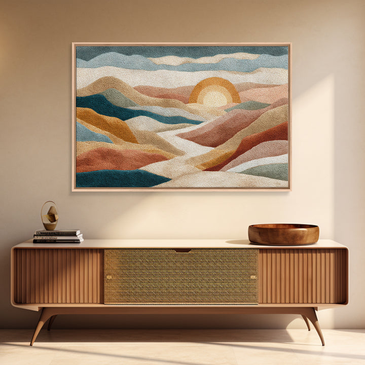 Sunrise over Rolling Dunes in Muted Peach Canvas Print, Boho Art, Wall Print, Living Room Decor, Bohemian, Minimalist Decor, BOH-3x2-1