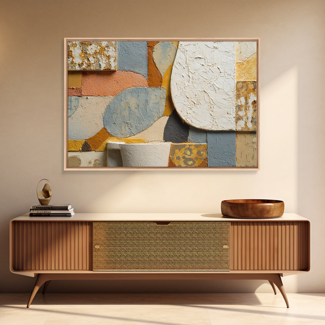 Organic Shape Collage Framed Canvas Print, Boho Art, Digital Wall Art, Living Room Decor, Abstract Art, Bohemian, Garden Art, BOH-3x2-100